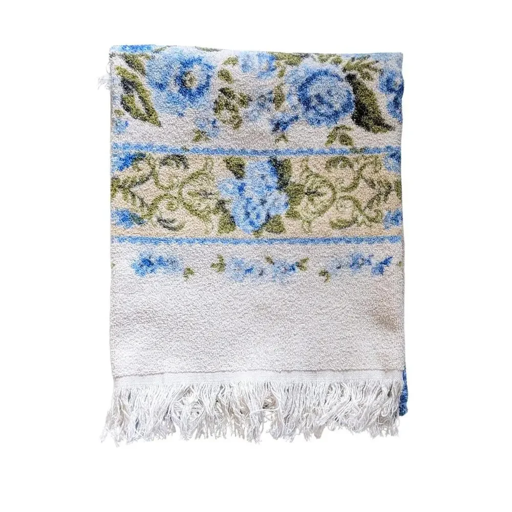 Vintage Cannon Bath Towel with Blue Floral Pattern